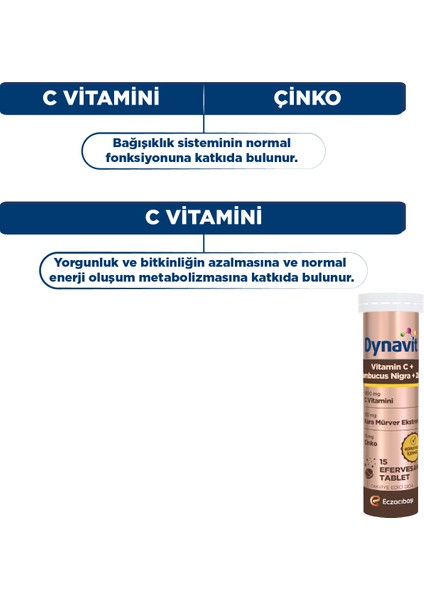 C Vitamini, Sambucus Nigra ve Çinko 15 Efervesan Tablet - C Vitamini, Kara Mürver Ekstresi, Çinko