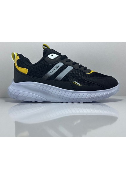015 Siyah-Sarı Günlük Bağcıklı Çocuk Spor Ayakkabı