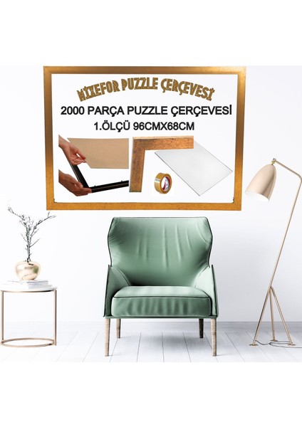 2000 Parça Puzzle Çerçevesi 1.ölçü 96 cm x 68 cm Renk Altın