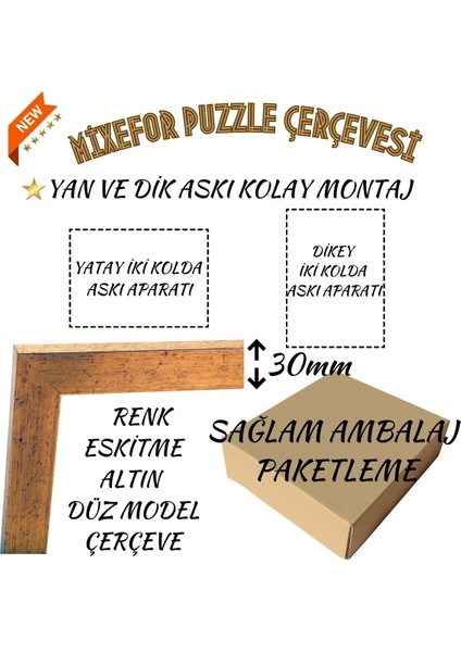2000 Parça Puzzle Çerçevesi 1.ölçü 96 cm x 68 cm Renk Altın