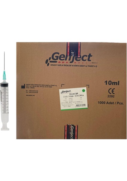 - 10 ml 3parça 21G 0.80x38 mm Enjektör - 1000 Adet