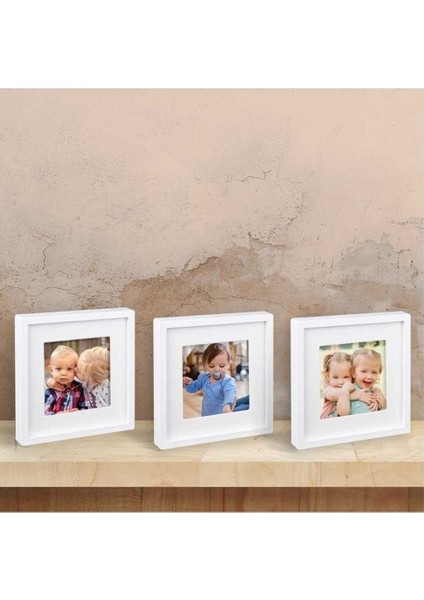 Yapışkan Bantlı Paspartulu Sök Tak Kare Kare Çerçeve 14 cm 3'lü Beyaz