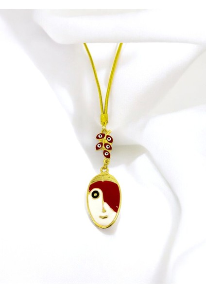 Kırmızı Salkım Çift Renkli Yüz Dikiz Ayna Süsü, Metal Lineart Yüz Figürü Tarz Yeni Araba Hediyesi