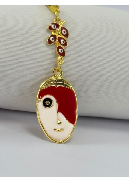 Kırmızı Salkım Çift Renkli Yüz Dikiz Ayna Süsü, Metal Lineart Yüz Figürü Tarz Yeni Araba Hediyesi modelleri