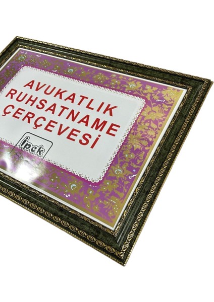Avukatlık Ruhsat Çerçevesi Yeşil Renk- 33 x 48 - Hakiki Camlı Ruhsat Çerçevesi