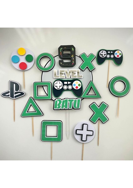 Video Oyun Video Game Temalı Erkek Çocuk Doğum Günü Isme Özel 3D Pasta Cupcake Süsü Seti