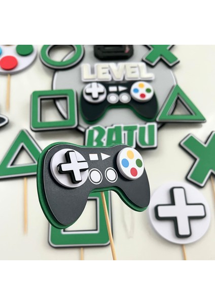 Video Oyun Video Game Temalı Erkek Çocuk Doğum Günü Isme Özel 3D Pasta Cupcake Süsü Seti modelleri