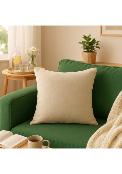 Doğal Dokulu Krem Rengi Keten Kırlent Kılıfı (45 x 45) fiyatları