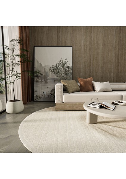 Newyork 3101 Krem Yumuşak Halı Kilim Salon Koridor Kesme Yolluk Yuvarlak Dokuma Makine Halısı