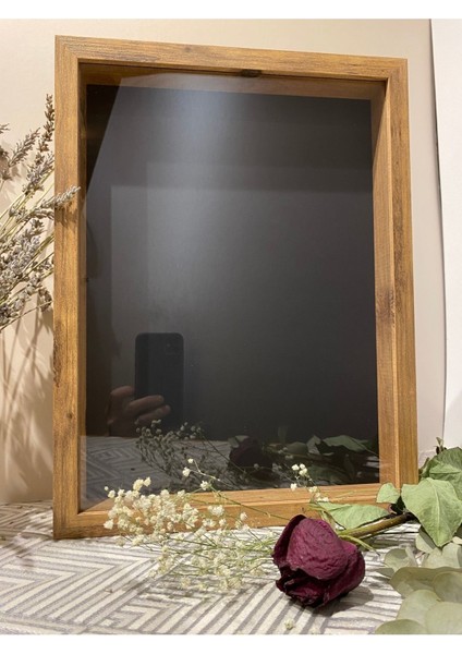 30 x 40 x 3 Atlantik Çam Paspartulu Söz Nişan Çiçeği Çerçevesi Anı Hatıra Gül Kutusu