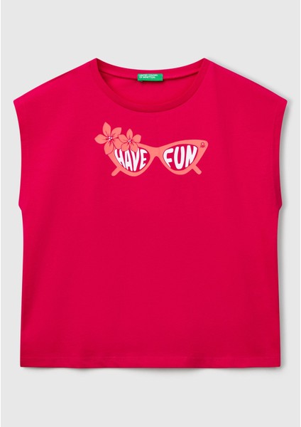 Kız Çocuk Sarı Grafik Baskılı Kısa Kollu T-Shirt