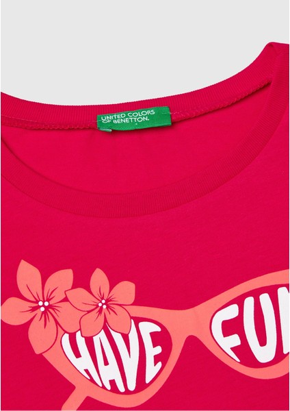 Kız Çocuk Sarı Grafik Baskılı Kısa Kollu T-Shirt