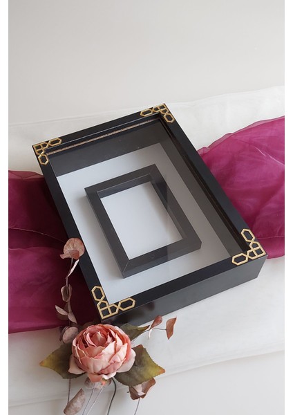 25 x 35 cm Siyah Klasik Kenarlı Gül Kutusu Anı Çerçevesi! Yeni Model Çerçeve! Isimsiz -Ledsiz