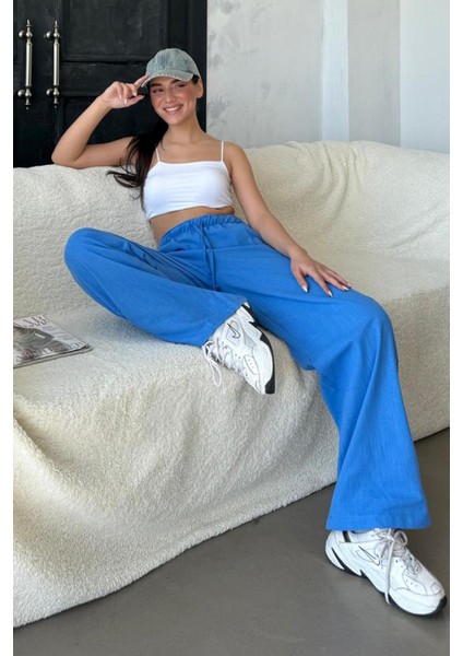 Saks Beli Büzgülü Wide Leg Kumaş Pantolon MG1950