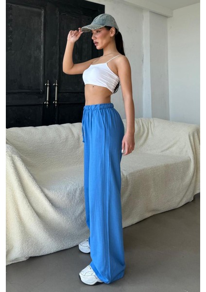 Saks Beli Büzgülü Wide Leg Kumaş Pantolon MG1950 modelleri