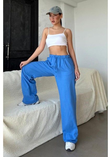 Saks Beli Büzgülü Wide Leg Kumaş Pantolon MG1950 indirimleri
