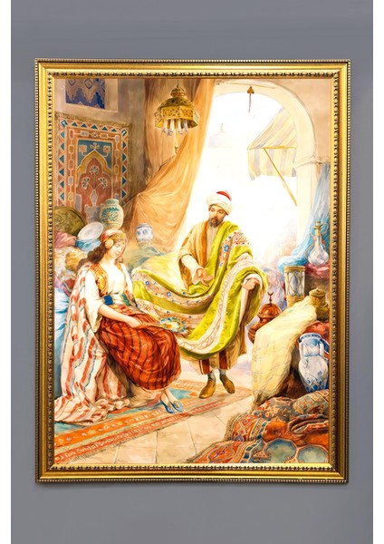 Dekoratif Modern Çerçeveli Oryantalist Osmanlı Desenli Duvar Tablosu 50X70 cm OSMN01