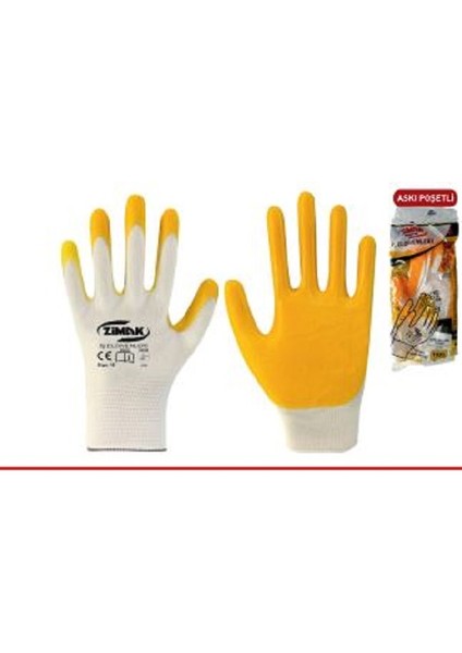ZS-001 Sarı Beyaz Eko 1/2 Nitril Kaplı Iş Eldiveni Ekonomik