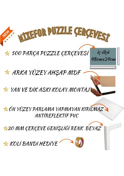 Puzzle Çerçevesi 260 Parça ve 500 Parça 48 cm x 34 cm Renk Beyaz Ön Yüzey Kırılmaz Antireflektif fiyatları
