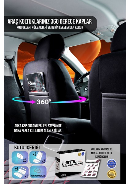 Toyota Auris (2009-2012) Uyumlu Tam Set Oto Koltuk Kılıfı Venüs Serisi .5 indirimleri