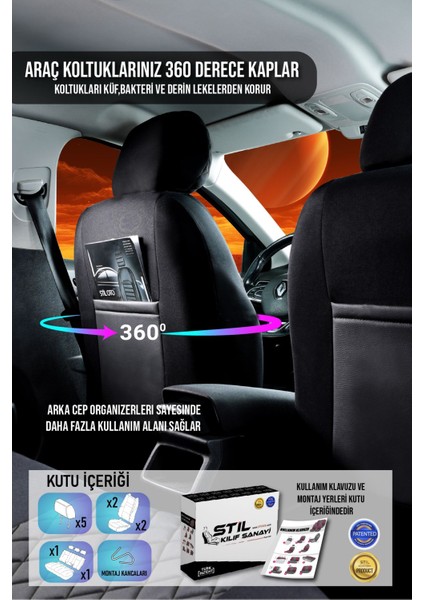 Renault Megane 3 (2011-2015) Uyumlu Tam Set Oto Koltuk Kılıfı Venüs Serisi .3 indirimleri