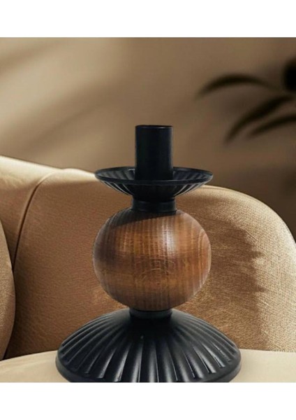 Tekli Pino Mumluk Ahşap Top Detaylı Siyah Küçük