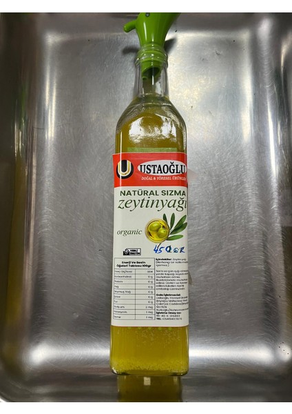 Ustaoğlu Doğal & Yöresel Natürel Sızma Zeytinyağı, Bizim Hasat 450 gr (Cam Şişe)