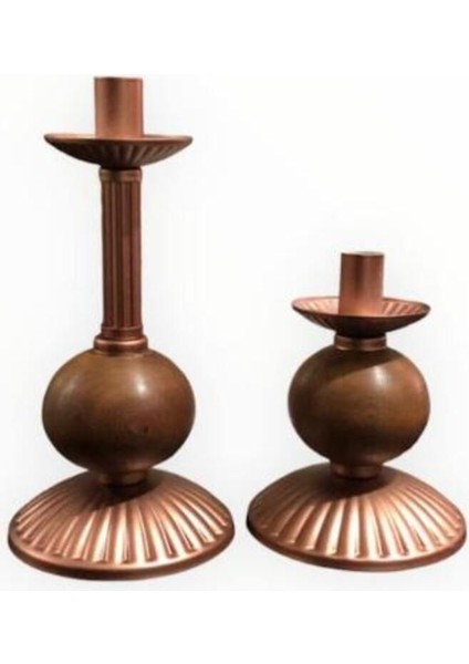 Ikili Pino Mumluk Ahşap Top Detaylı Bakır