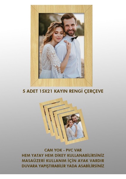 5 Adet Kayın 15 x 21 Mdf Çerçeve
