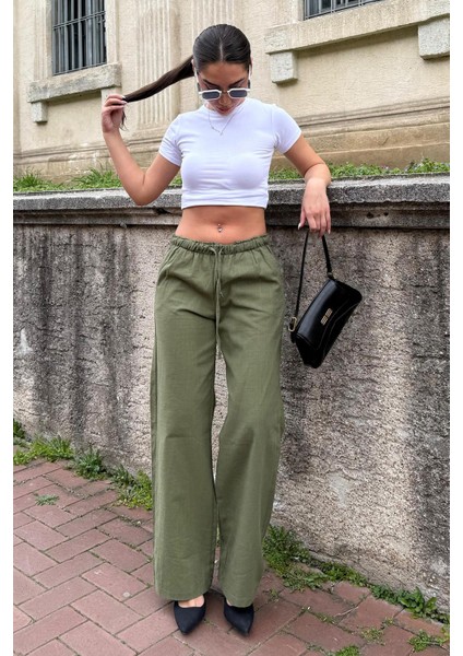 Haki Beli Büzgülü Wide Leg Kumaş Pantolon MG1950 fiyatları