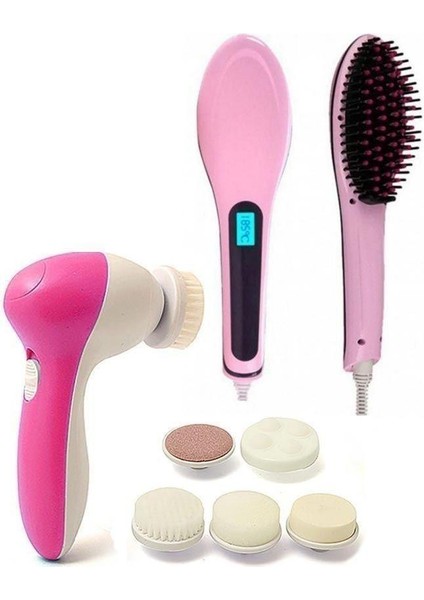 Hızlı Saç Düzleştirici Fırça Paketi HQT-906 ve 5'i 1 Arada Yüz Güzellik Masaj Aleti - Pembe ve Beyaz (Yurt Dışından) fiyatları