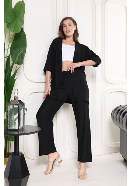 Şık - Kimono Hırkalı Bürümcük Takım Oversize Düşük Kol M - 6xl