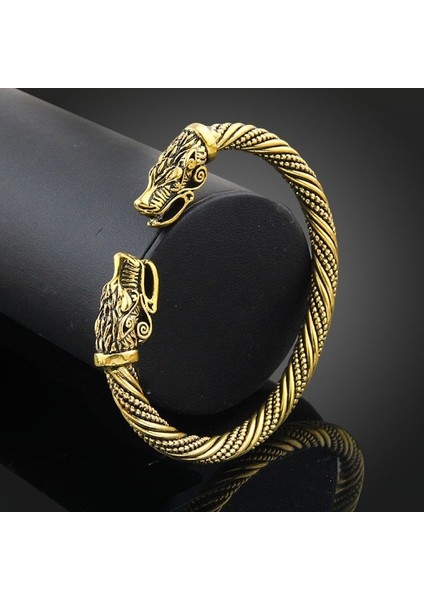 Erkek Bileklik Manşet Ejderha Kafası Viking Bracet Jewry Moda Aksesuarları (Antik Altın Kaplama) (Yurt Dışından)