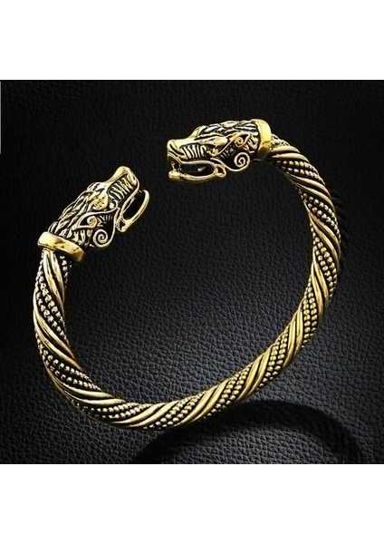 Erkek Bileklik Manşet Ejderha Kafası Viking Bracet Jewry Moda Aksesuarları (Antik Altın Kaplama) (Yurt Dışından) fiyatları
