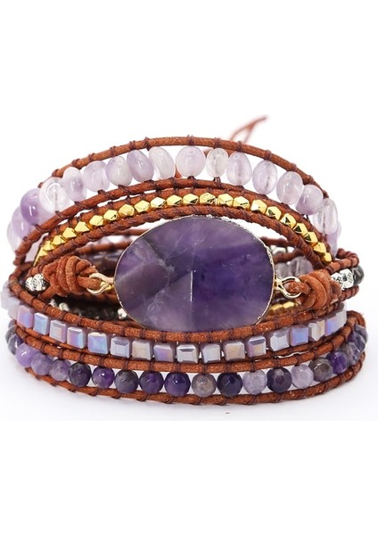 Kadın El Yapımı Boho Doğal Ametist Bileklik (Yurt Dışından)