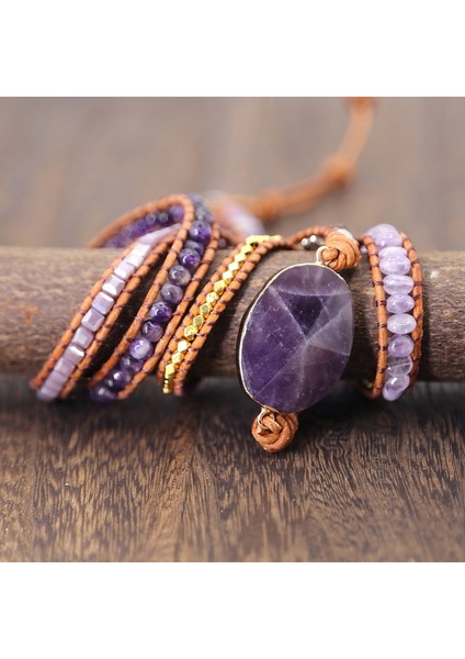 Kadın El Yapımı Boho Doğal Ametist Bileklik (Yurt Dışından)