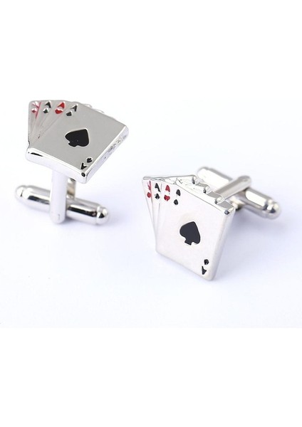 4A Poker Kol Düğmeleri Erkek Fransız Gömlek Kol Düğmeleri Kartları Tasarım Kol Düğmesi Moda Erkekler Için (Gümüş) (Yurt Dışından)