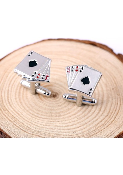 4A Poker Kol Düğmeleri Erkek Fransız Gömlek Kol Düğmeleri Kartları Tasarım Kol Düğmesi Moda Erkekler Için (Gümüş) (Yurt Dışından)