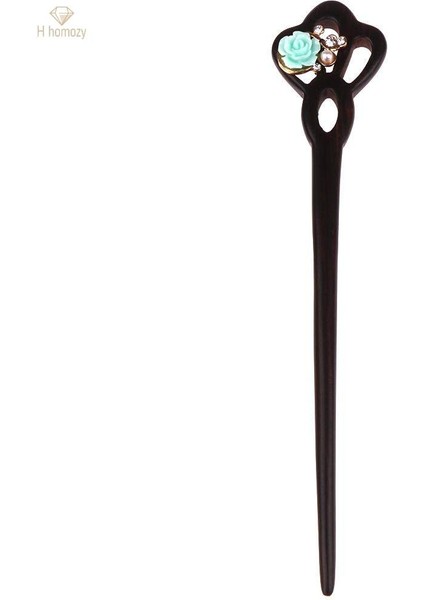 2x Vintage Ahşap Çubuk Saç Tokası Pin Saç Aksesuarları Mavi (Yurt Dışından)