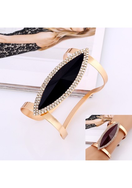 Metal Bilezik Kadın Trendy Reçine Mozaik Kristal Bilezik Pürüzsüz Geniş Açılış Ayarlanabilir Bileklik (Yurt Dışından)