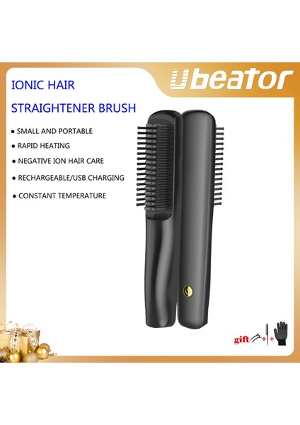 Ubeator - Unisex Şarj Edilebilir Taşınabilir Haşlanma Önleyici Seramik Hızlı Isıtma Sıcak Saç Tarak Düzleştirici Sakal Fırçası (Yurt Dışından)