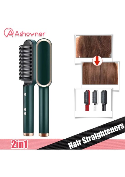 Saç Düzleştirici Fırça Seti Tarak Saç Kıvırcık Dolaşık Açıcı Fırça Profesyonel Çok Fonksiyonlu 2 In 1 Hızlı Isıtma Haşlanma Önleyici Şekillendirici Araçları (Yurt Dışından)