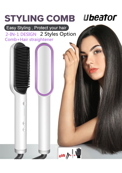 Ubeator - 2'si 1 Arada Saç Şekillendirici Tarak Düzleştirici Saç FIRÇASI-641-PEMBE&BEYAZ (Yurt Dışından)