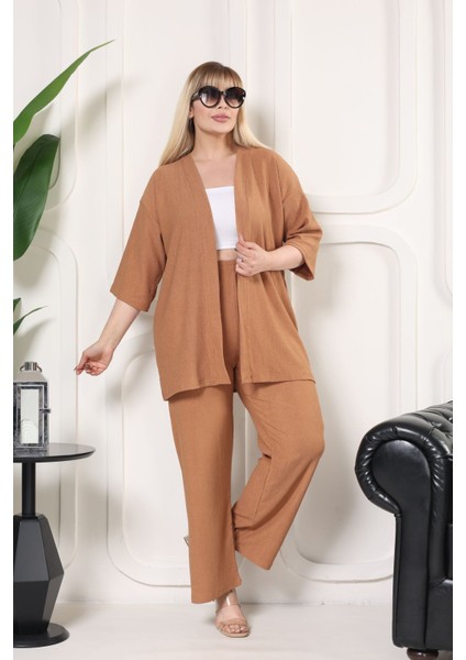 Kimono Hırkalı 2li Alt Üst Takım Bürümcük Kumaş Yazlık M-6xl