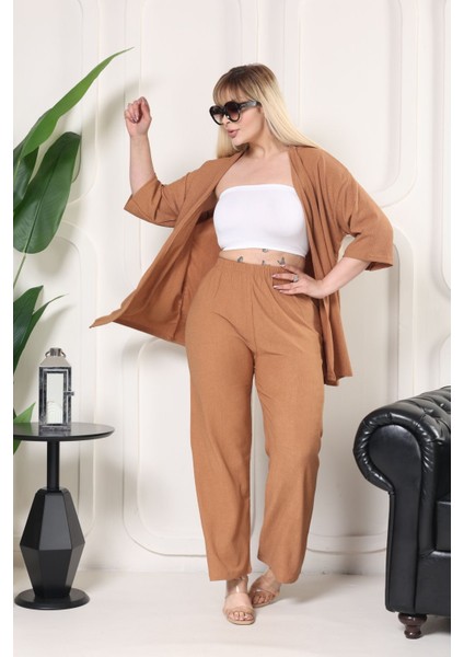 Kimono Hırkalı 2li Alt Üst Takım Bürümcük Kumaş Yazlık M-6xl