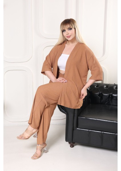 Kimono Hırkalı 2li Alt Üst Takım Bürümcük Kumaş Yazlık M-6xl