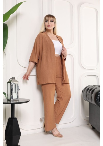 Kimono Hırkalı 2li Alt Üst Takım Bürümcük Kumaş Yazlık M-6xl