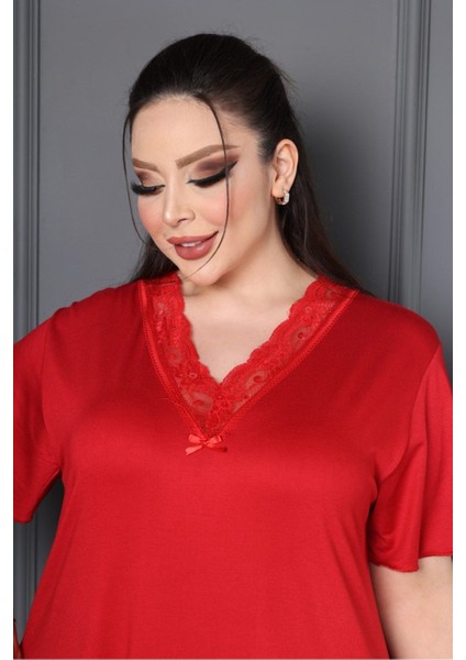 Bambu V Yaka Dantel Detaylı Eteği Kloş Elbise Büyük Beden modelleri