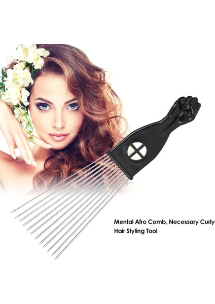 Metal Afro Saç Tarak Afro-Amerikan Seçim Tarak Saç Fırçası Berber Tarak Kuaförlük Şekillendirici Aracı Siyah Yumruk (Yurt Dışından)