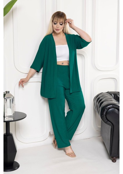 Kimono Hırkalı 2li Alt Üst Takım Bürümcük Kumaş Yazlık M-6xl Oversize
